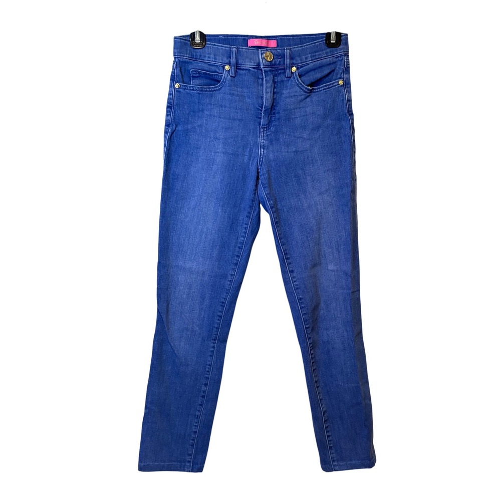 Lilly Pulitzer Worth Skinny Jeans Blue Denim Gold Hardware Size‎ 2 Stretch